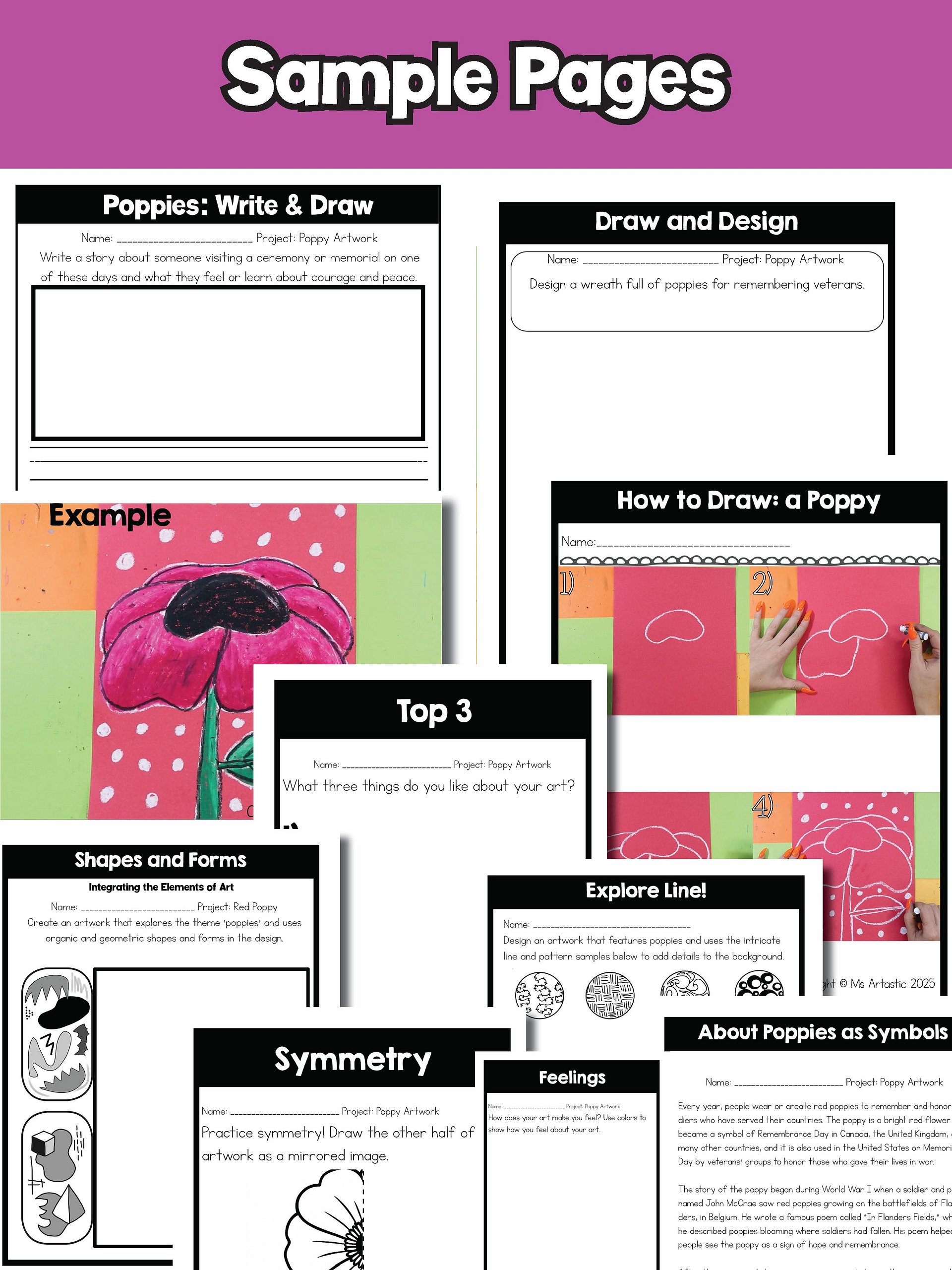 Poppy Art Lesson Remembrance Day Art Memorial Day Art Project Writing Reading product image (9)