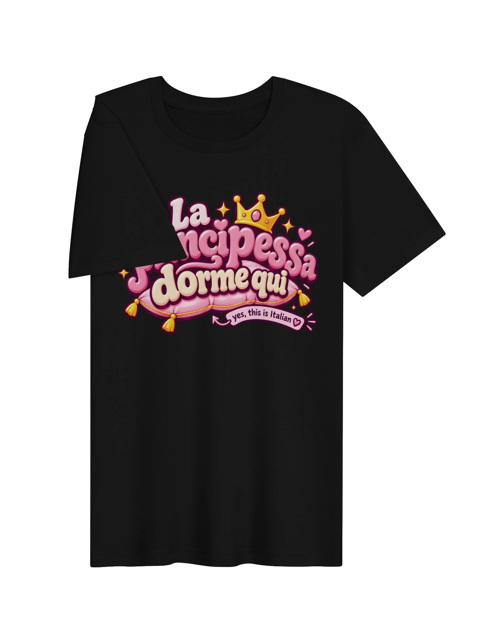 La Principessa Dorme Qui Italian Bubble Tee, Black, view 3