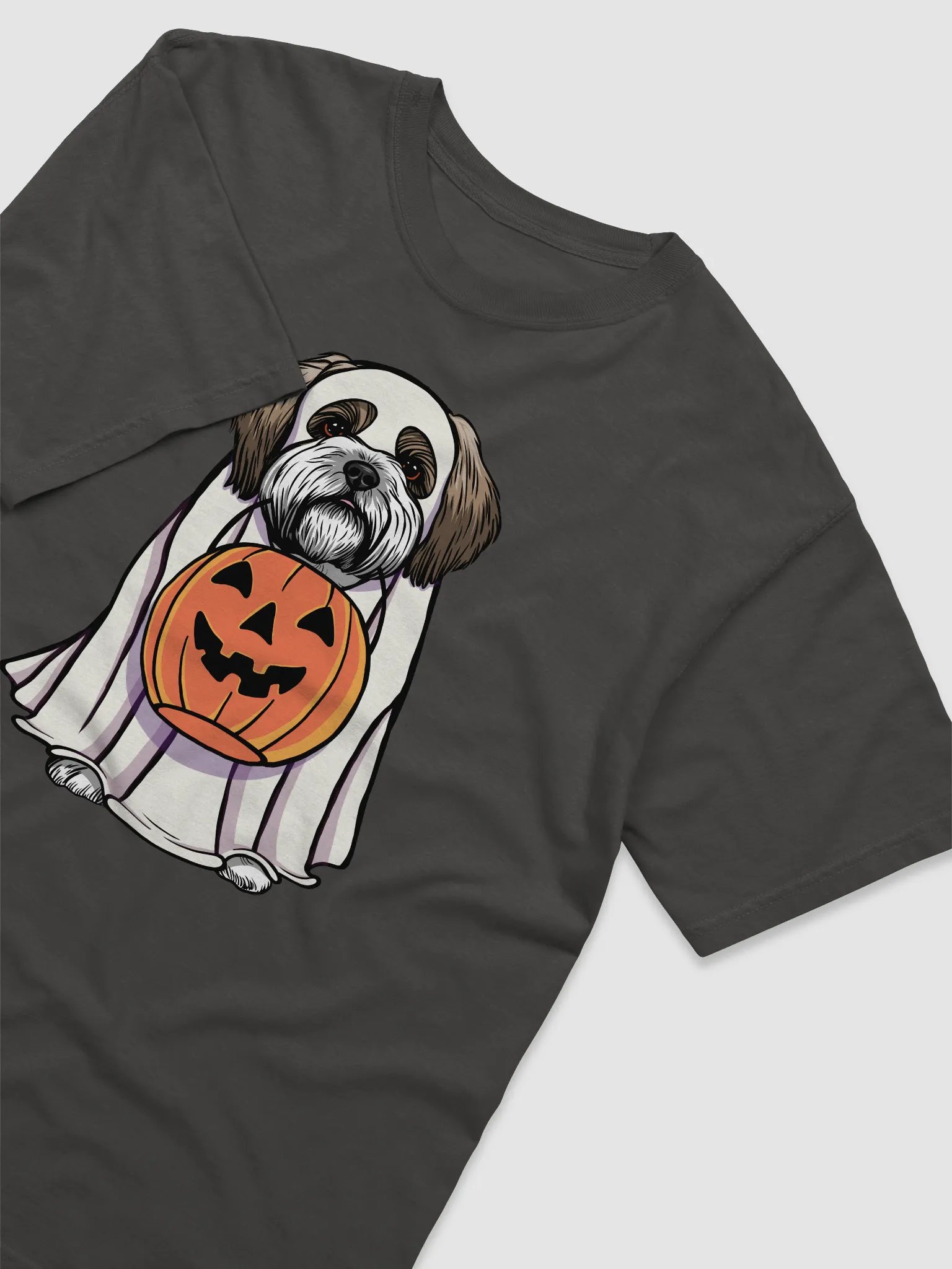 Funny Halloween Shih Tzu T-Shirt | Funny Dog Wearing a Ghost Costume and Holding a Pumpkin Basket product image (6)