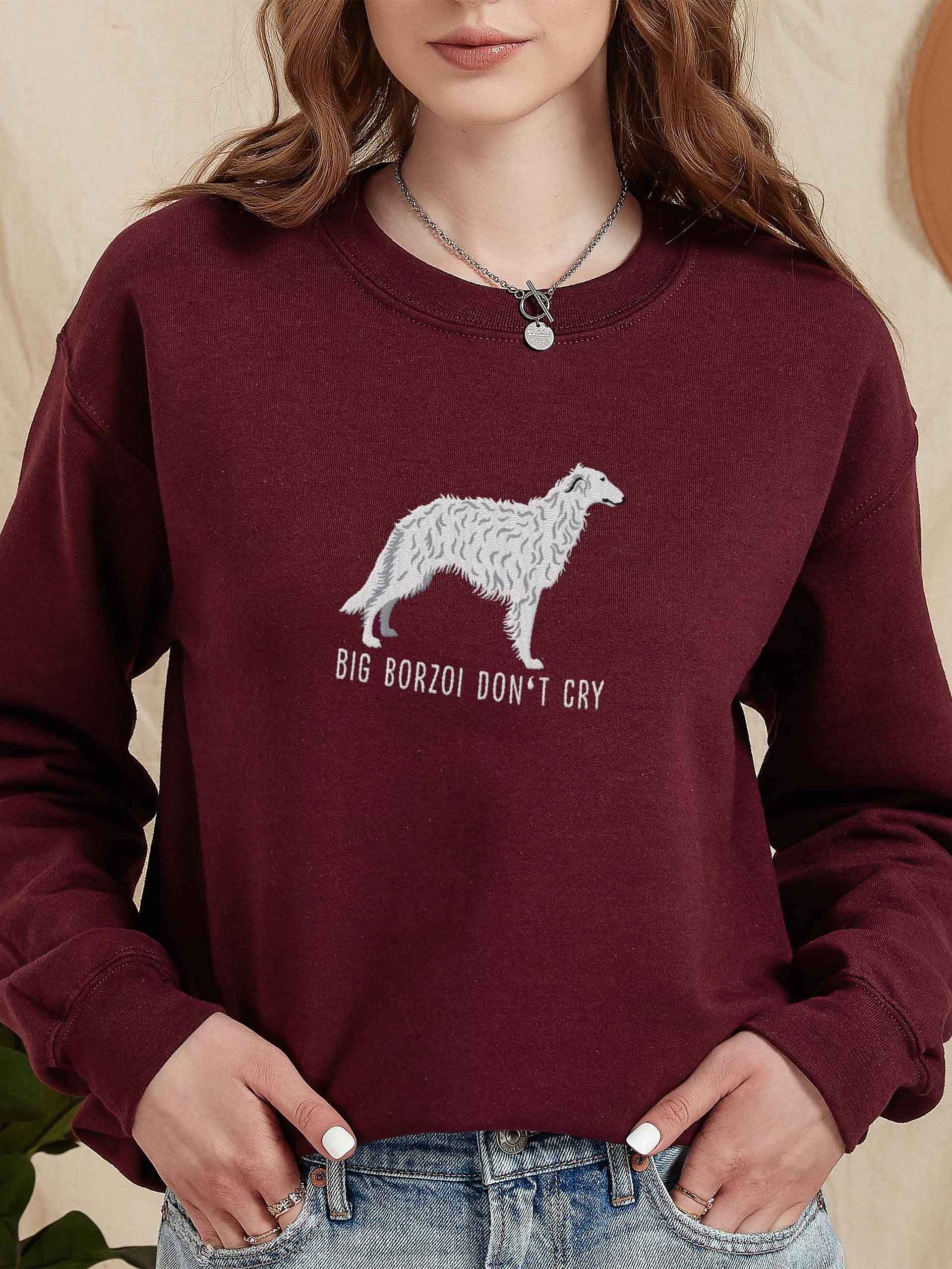 Big Borzoi Don't Cry Sweatshirt (Embroidered) of a Borzoi(White) product image (2)