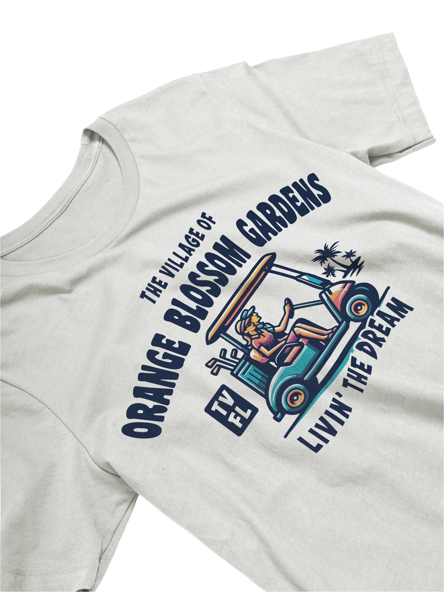 The Village of Orange Blossom Gardens TV FL Golf Cart Design T-Shirt product image (27)
