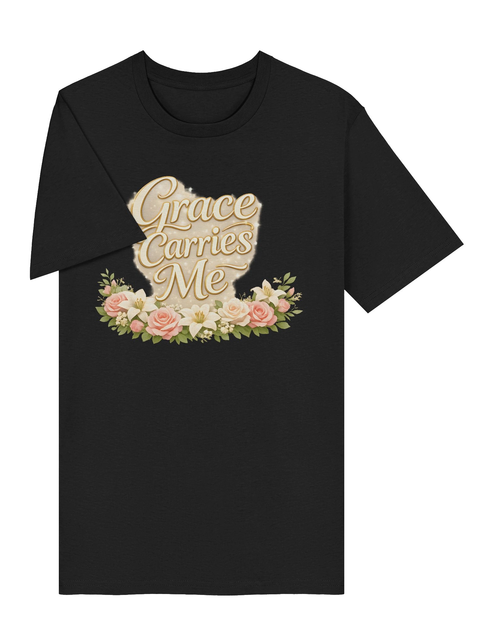 Grace Carries Me — Gold Script Floral Tee product image (29)