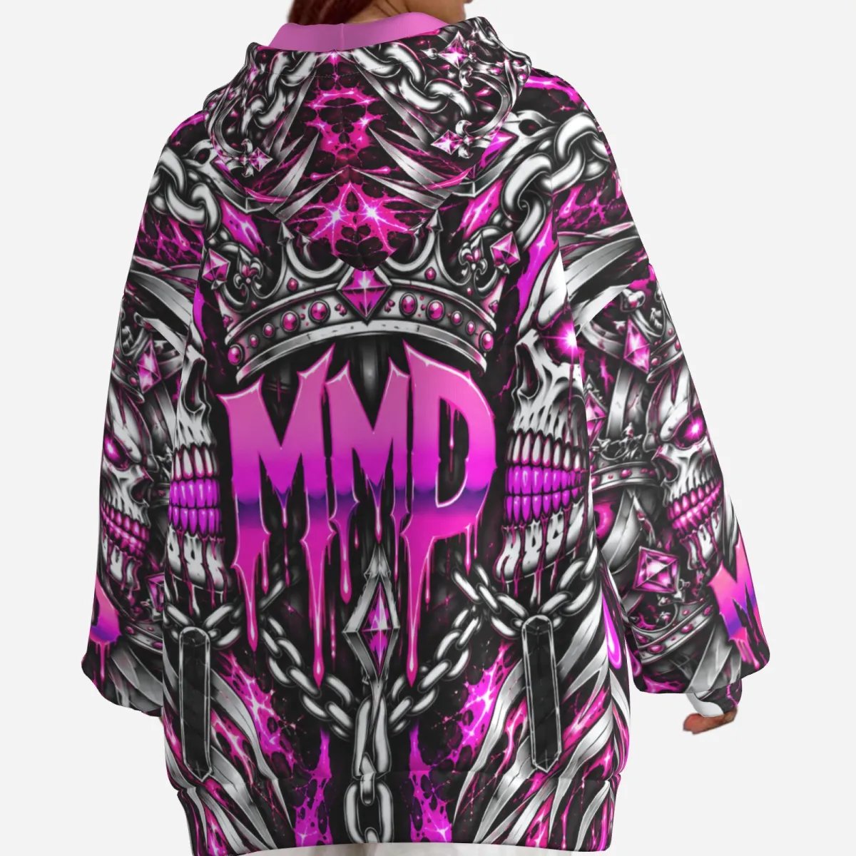 MMD Crown & Chains Women’s Zip Hoodie – Pink & Black product image (2)