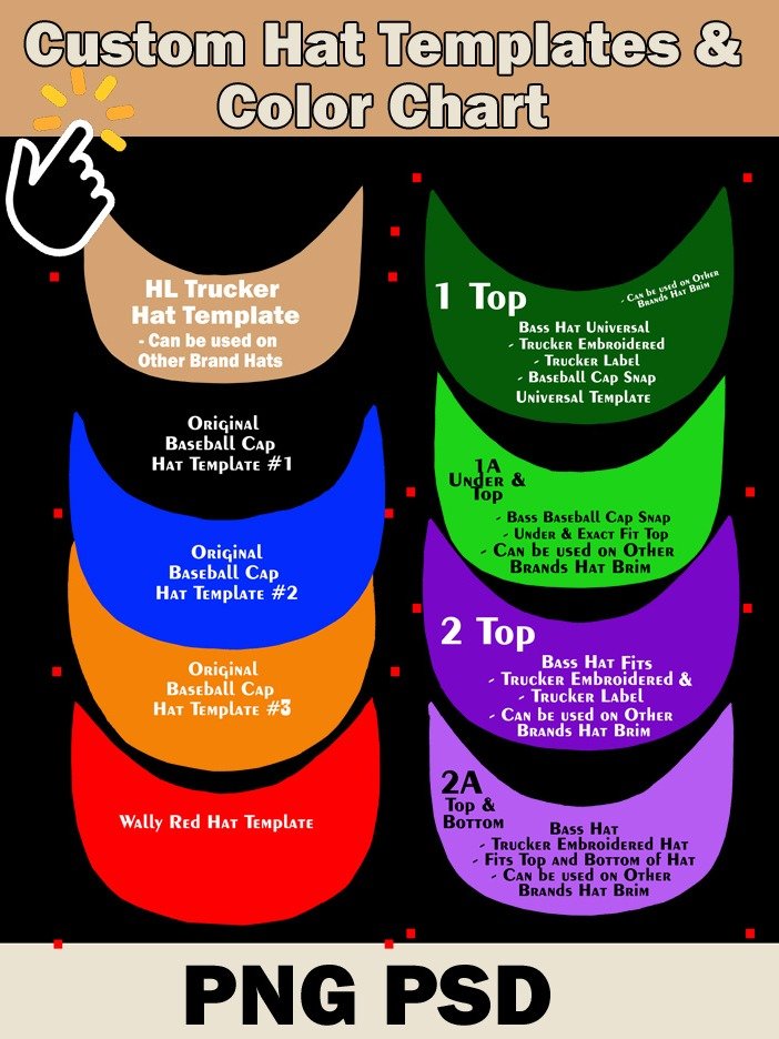 9 PNG Custom Hat Templates - Color Chart - with Bonus Editable Canva Template - Photoshop and PNG product image (1)