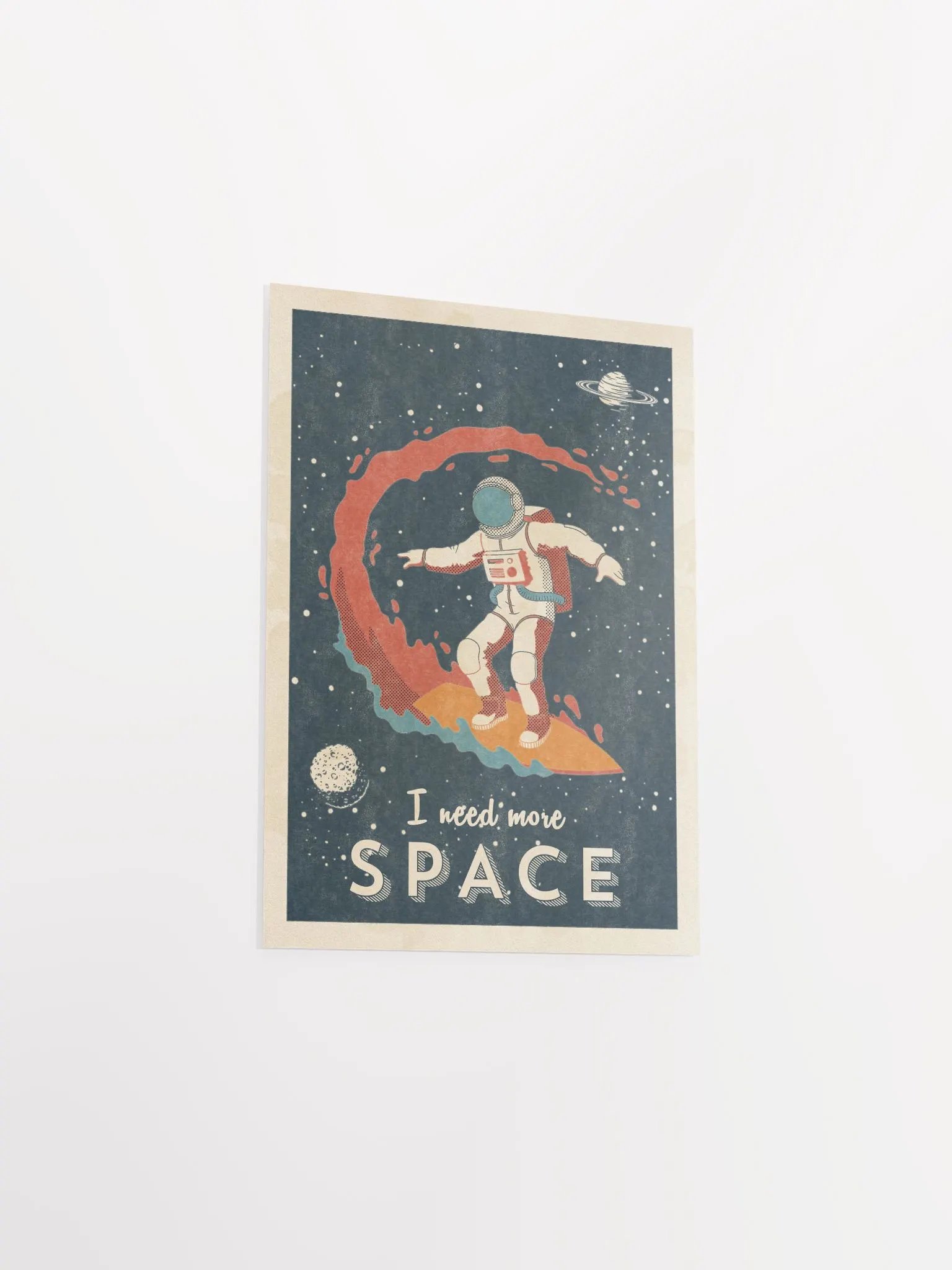 I need more space (Astronaut surfer/Space surfing) — Vintage space poster, retro space art, propaganda poster, retrofuturism art, retro sci-fi print product image (7)