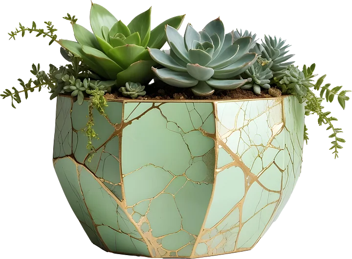 Kintsugi Elegance – Green Succulent Planter PNG product image (1)