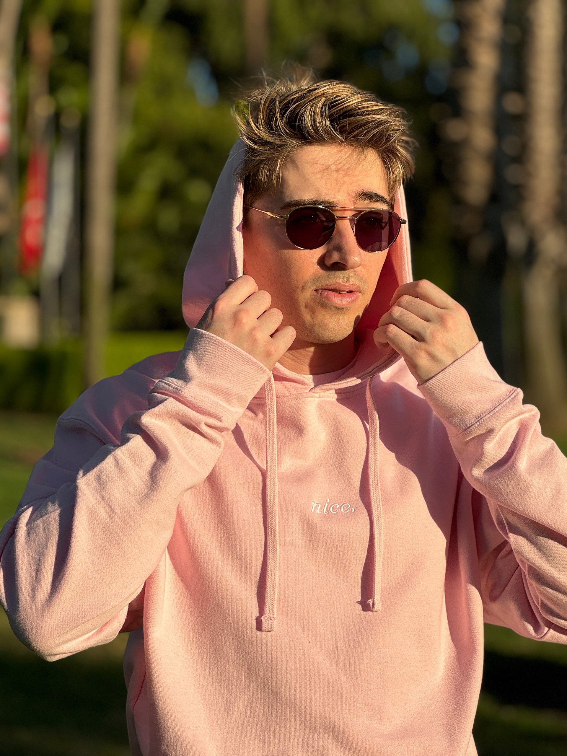 Nice. Embroidered Hoodie (Pink/White) product image (8)