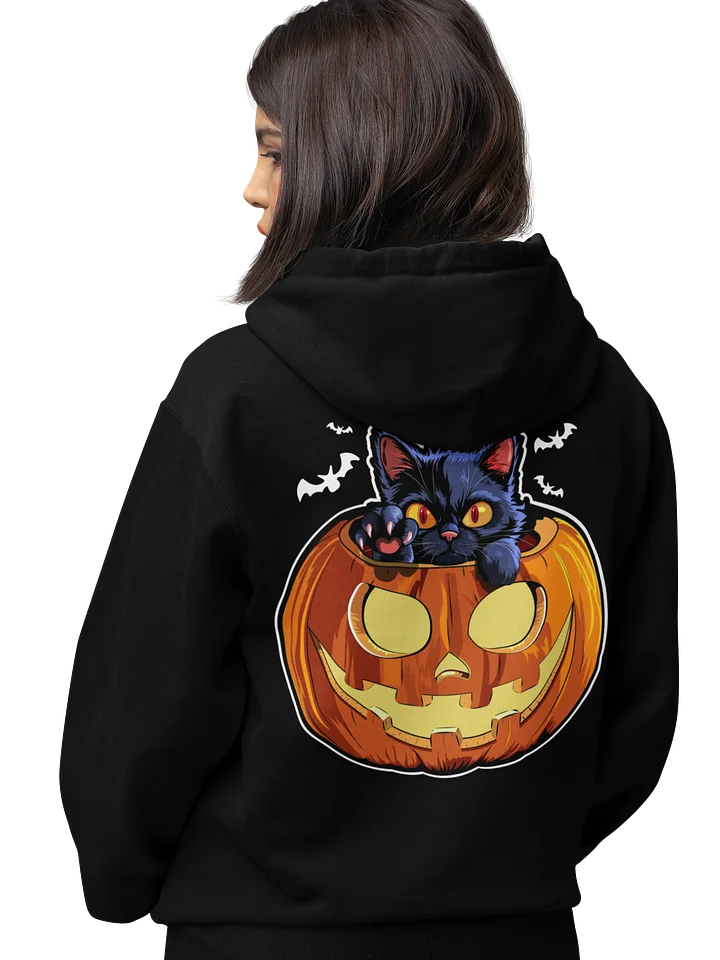 Black Cat in Pumpkin Graphic– Back Print Halloween Hoodie for Cat Lovers product image (2)