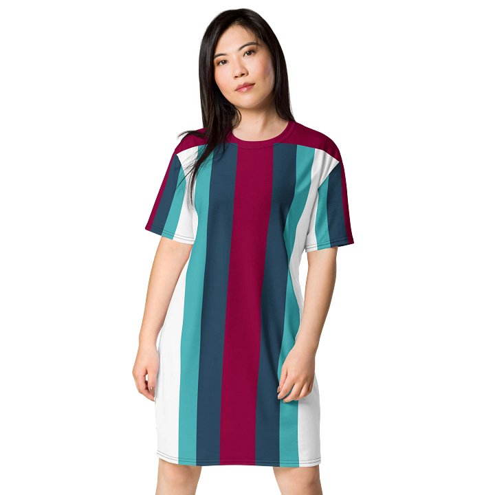 Maroon & Teal Striped Oversized T-Shirt Dress | TDS Music product image (1)