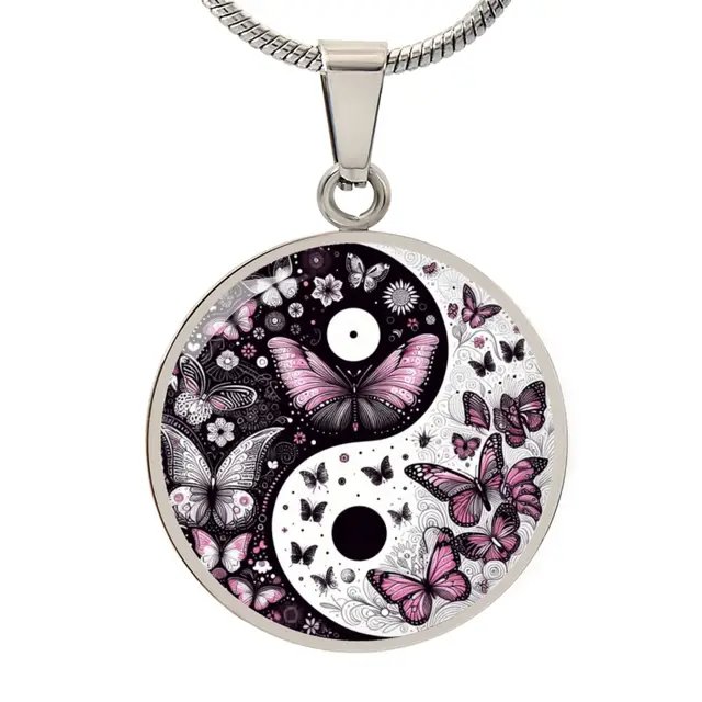 Yin Yang with violet butterflies Luxury Graphic Circle Necklace https://jewelryluxeus.store/products/yin-yang-with-violet-butterflies-luxury-graphic-circle-necklace