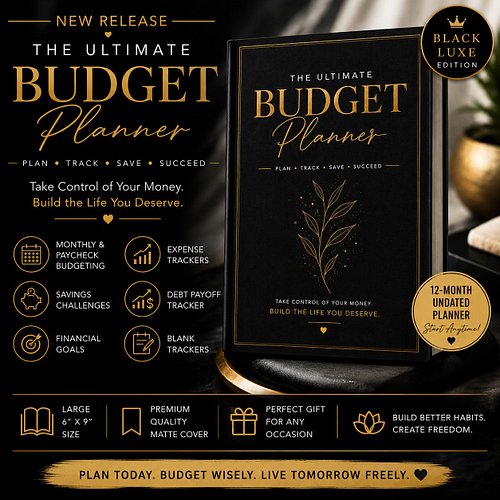Coming soon the Ultimate Budget Planner Black Luxe, a comprehensive, undated budgeting tool designed to efficiently manage yo...
