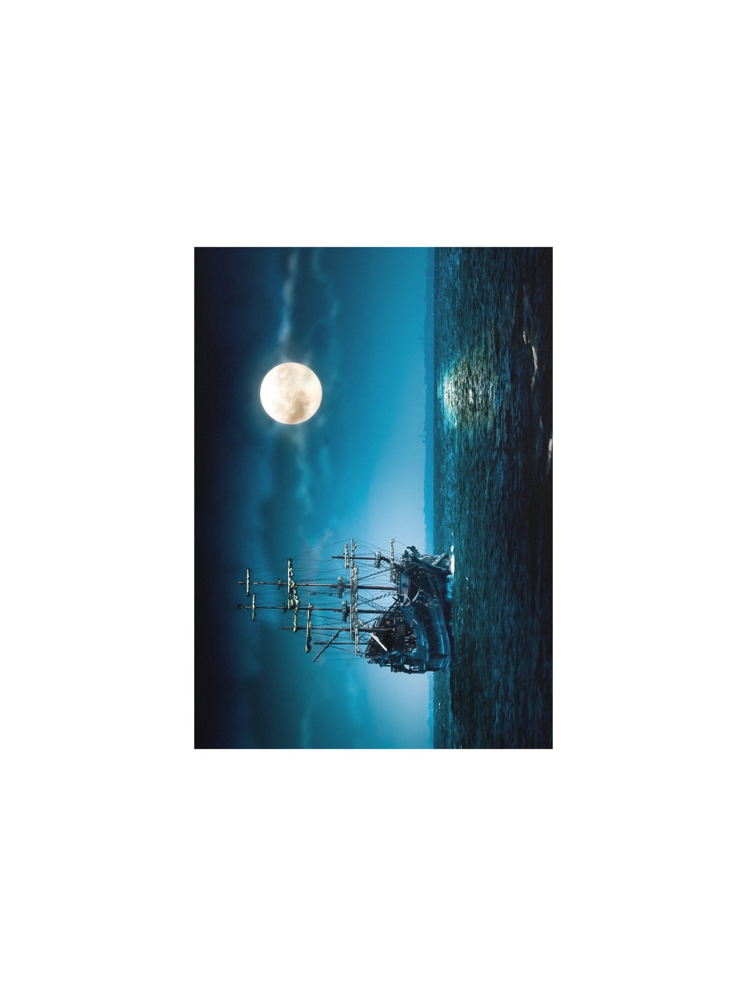 Pirate Ship Full Moon Art Print Flying Dutchman Ghost Ship Wall Art product image (2)