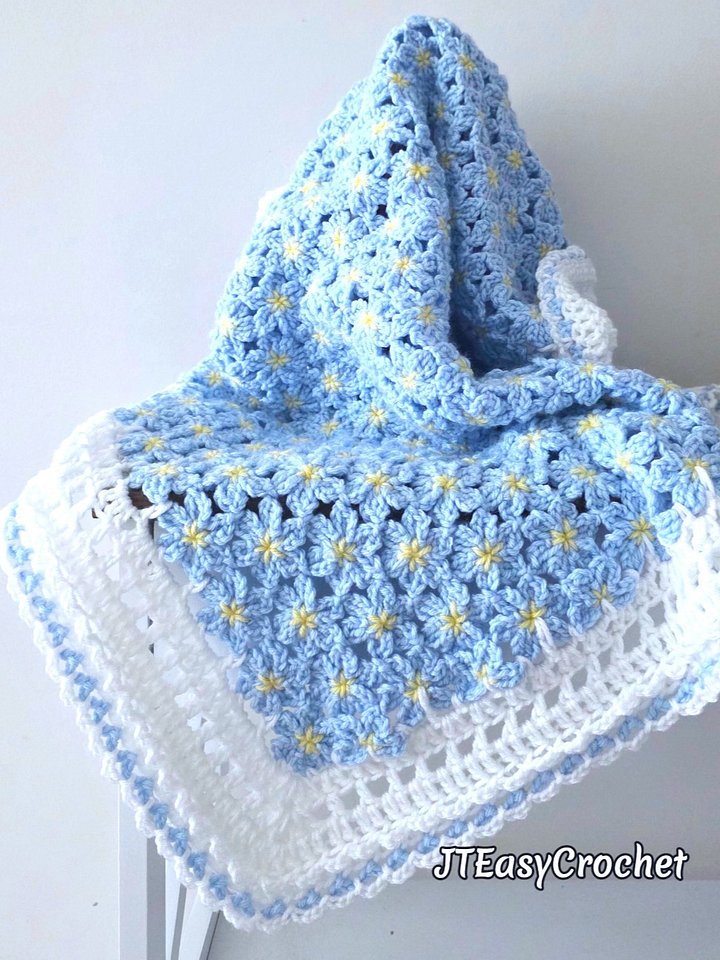 Baby Blanket Crochet Pattern with Video, Forget-Me-Not Daydream Floral Afghan Tutorial product image (1)