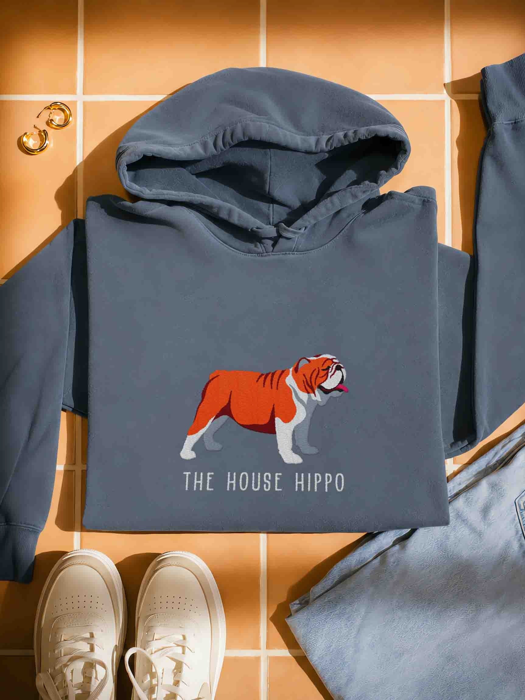 The House Hippo Premium Hoodie (Embroidered) of an English Bulldog(Red & White) product image (1)