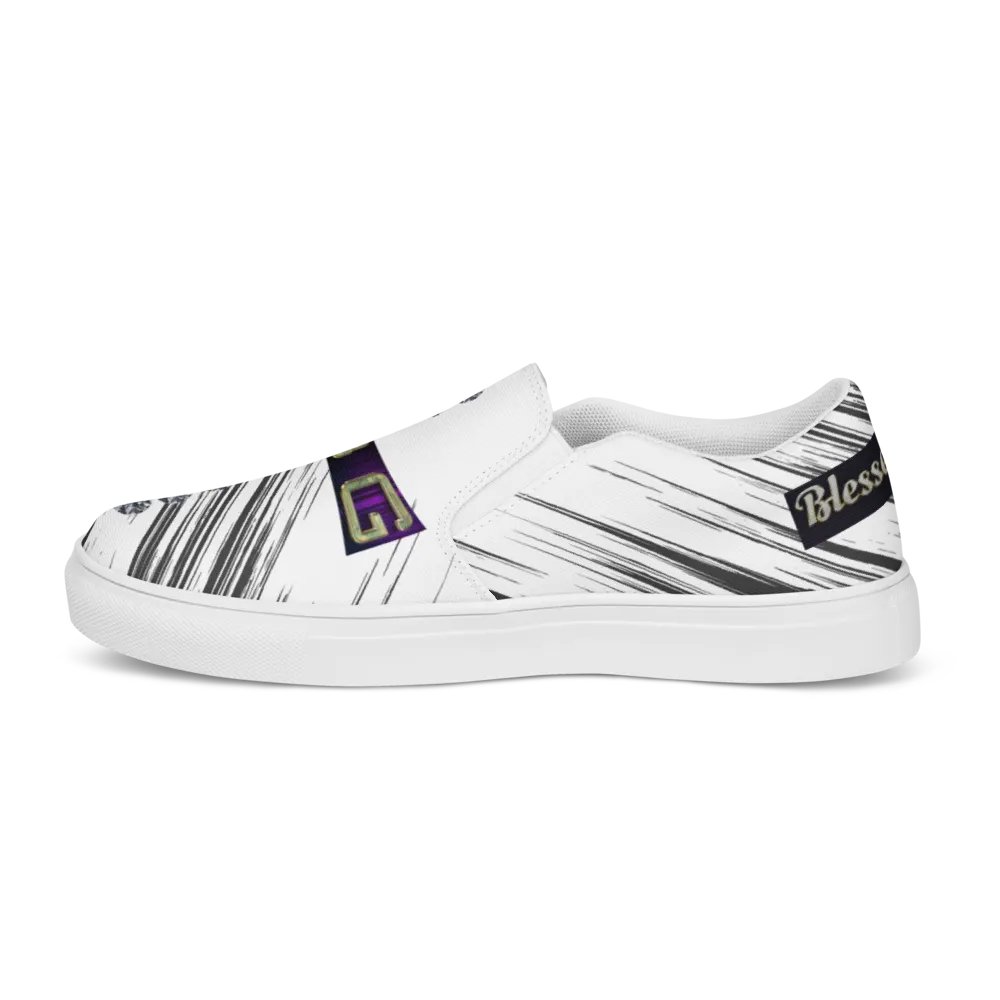 BBG White with Black Swirls Diamond Cross Women's Slip On product image (5)