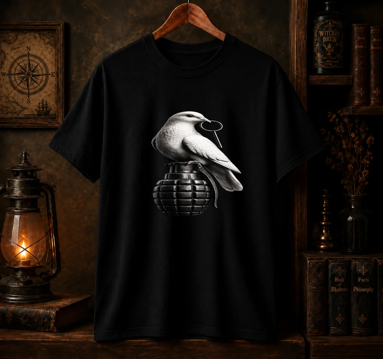 Dove & Grenade Graphic Tee | Edgy Anti-War Streetwear Shirt product image (1)