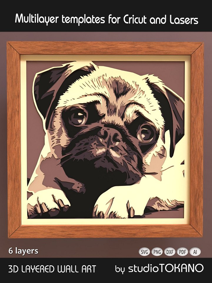 Pug 3D layered dog svg for Cricut product image (1)