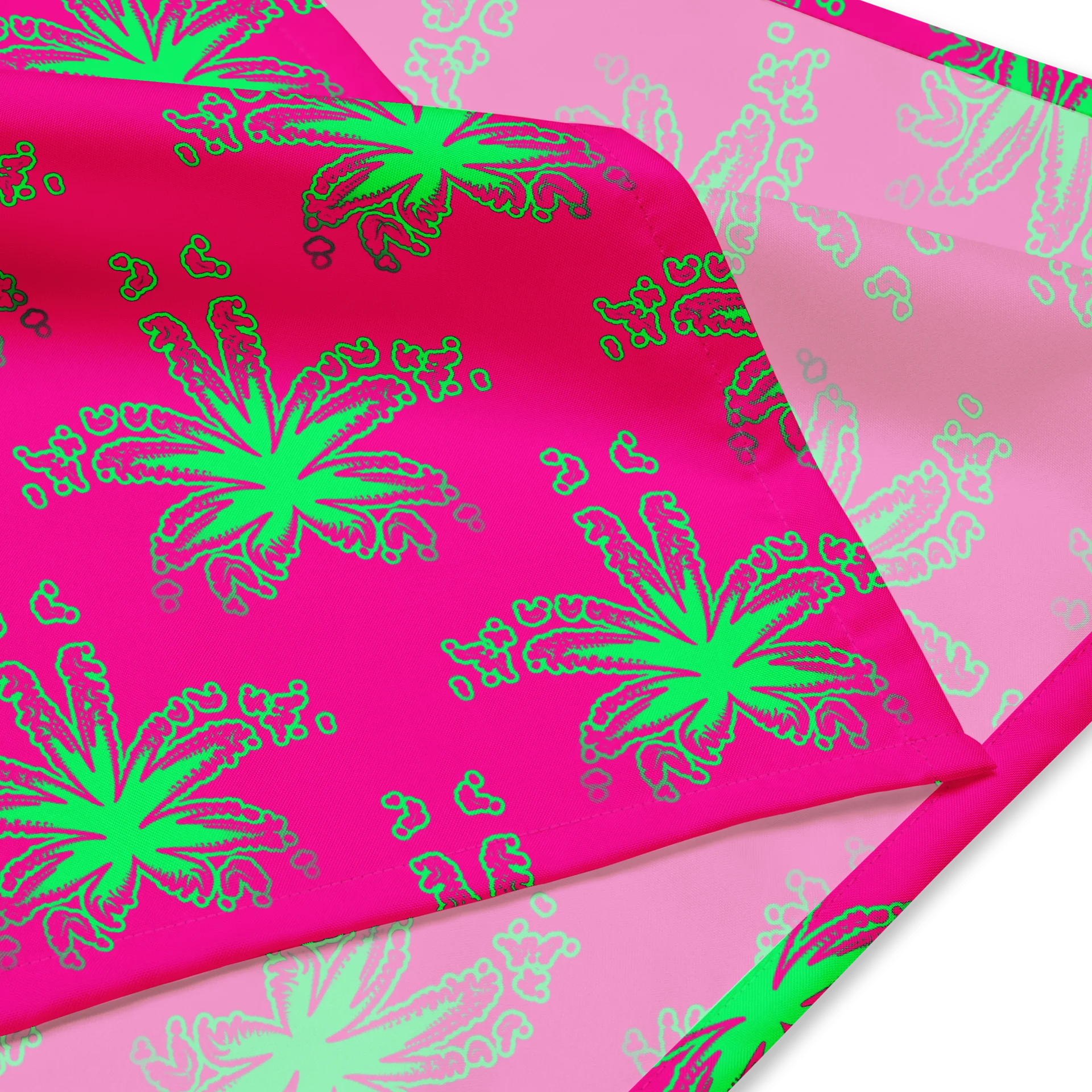 Stoner Summertime Cannabis Bandana, Hot Pink Mint Green Ganja Art, Pot Leaf Pattern Neon Rave 420 Fashion, Weird Weed Leaves Accessory product image (2)