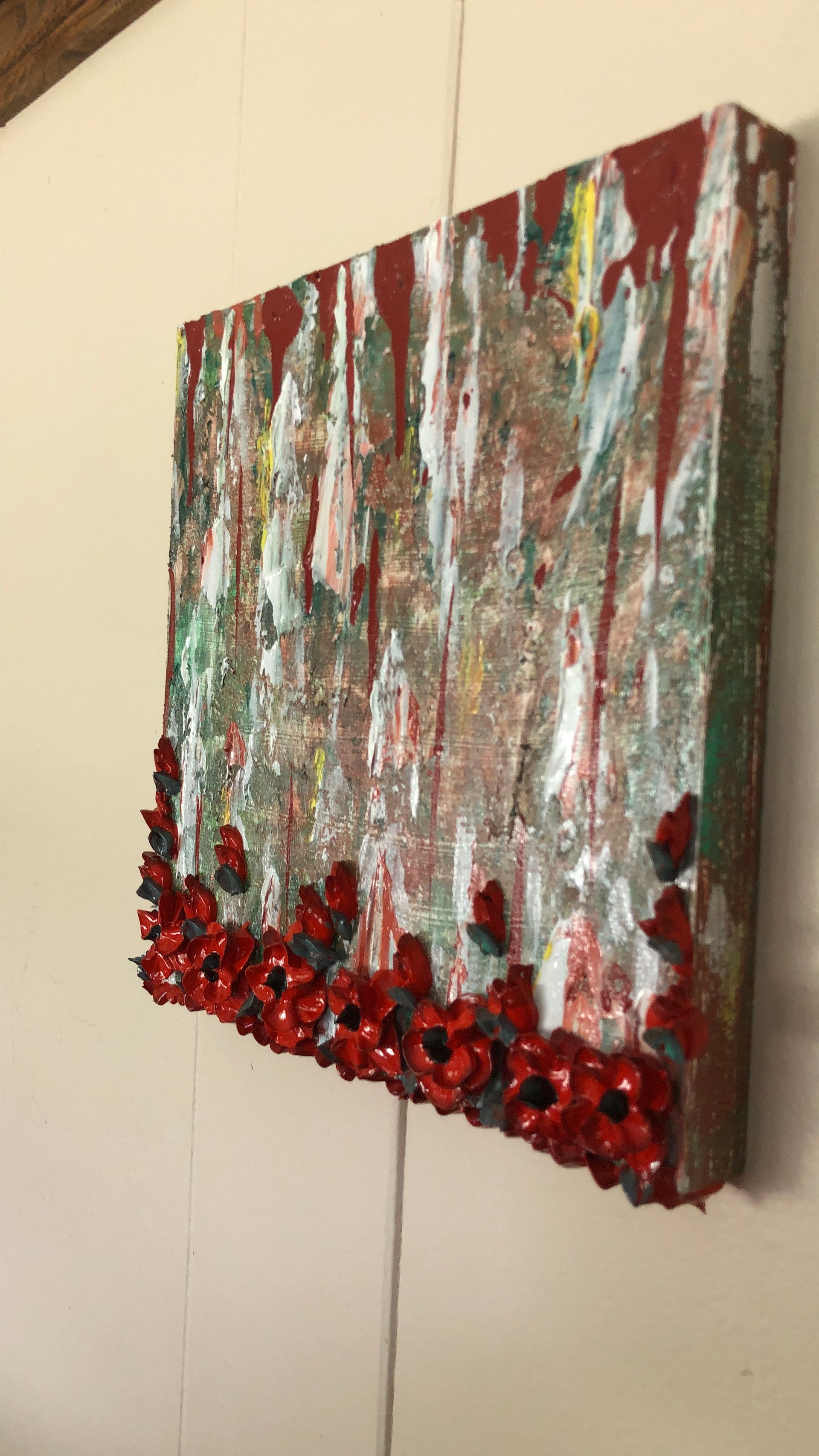 "Abstract Forest with Poppies" 8"x8" birch panel Impasto painting product image (2)