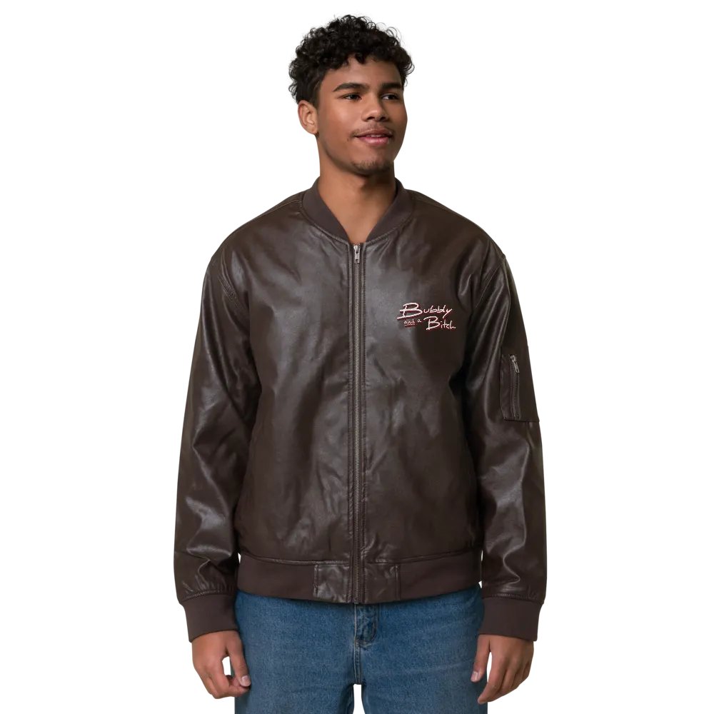 Bubbly and a B (maroon shadow design) faux leather bomber jacket product image (2)