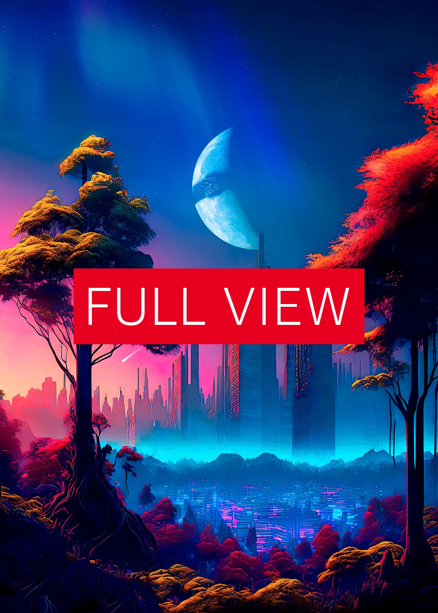 Neon cyberpunk city in a forest (Star Wars/Blade Runner style) — surreal space collage art, futuristic sci-fi collage product image (3)