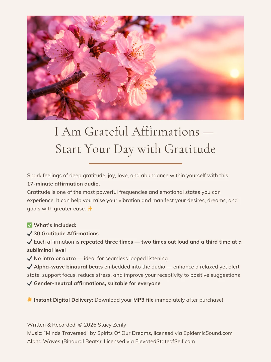 I Am Grateful Affirmations — Start Your Day with Gratitude | MP3 Download product image (2)