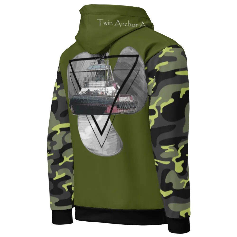 Camouflage & Green Three blade prop triangle Athena tug Hoodie product image (10)