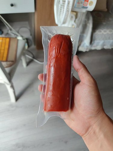 Check out my lunch: sausage, very yummy very tasty i like it