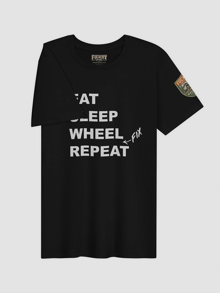 Unisex t-shirt with Eat Sleep Wheel Fix Repeat product image (2)