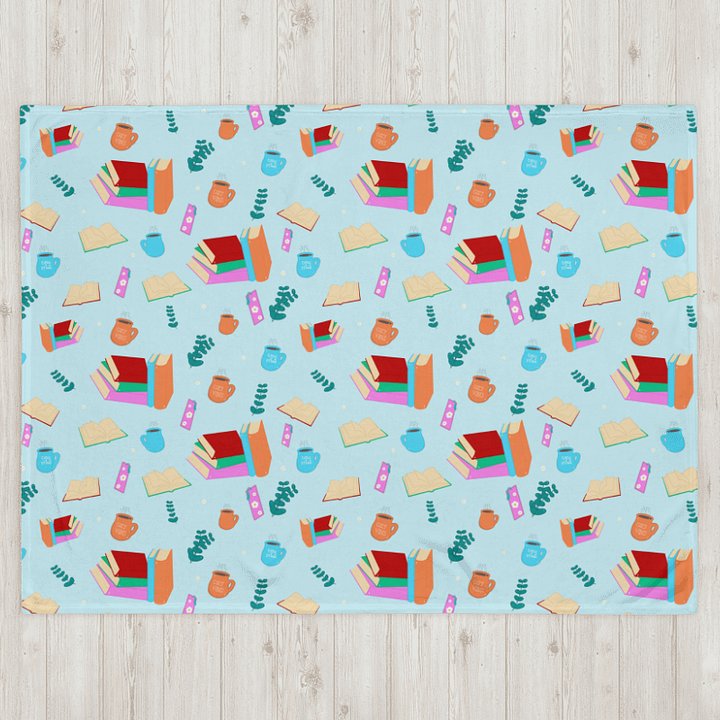 Cozy Book Lovers Pattern Throw Blanket- Blue Background product image (2)