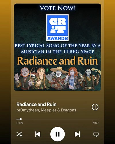 We are beyond proud to see 'Radiance and Ruin' on the CRIT Awards finalist list for Best Lyrical Song of the Year by a Musici...