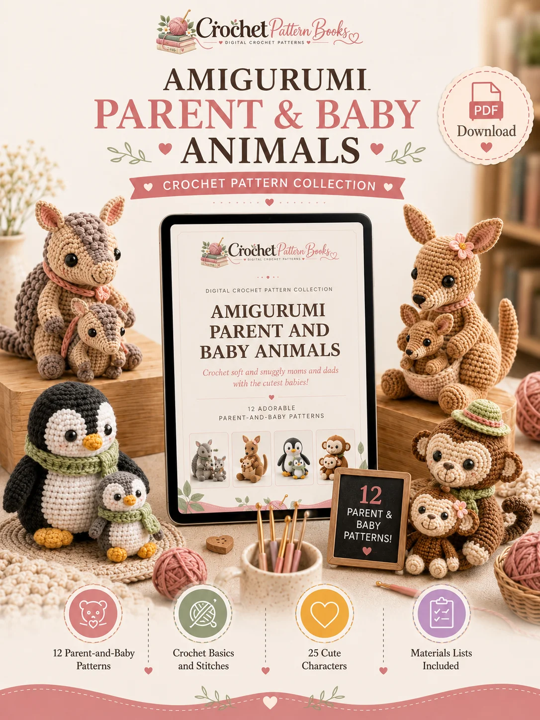 Amigurumi Parent and Baby Animals 12 Crochet Animal Patterns PDF Ebook product image (1)