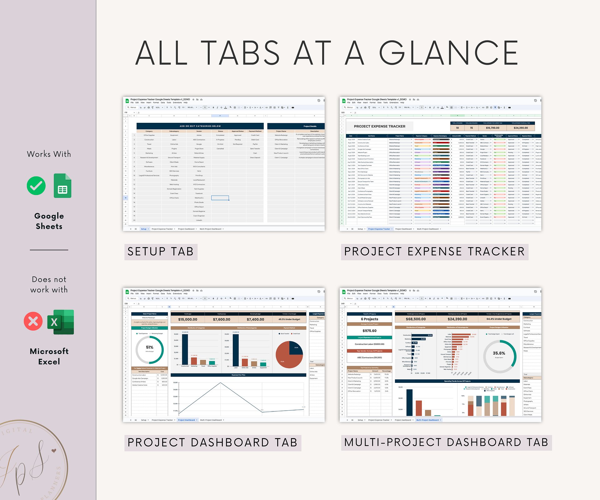 Project Cost Tracker & Dashboard Spreadsheet, Google Sheets Template, Business Cost and Expenses Tracking, Project Budget, 2024-2025 Version product image (9)