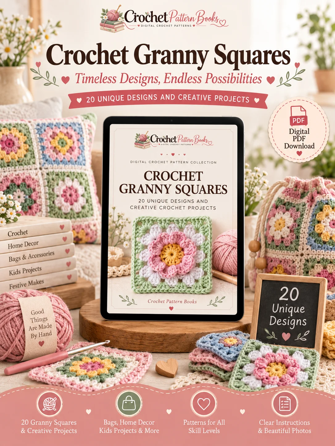 Crochet Granny Squares 20 Unique Patterns and Creative Projects PDF Ebook product image (1)