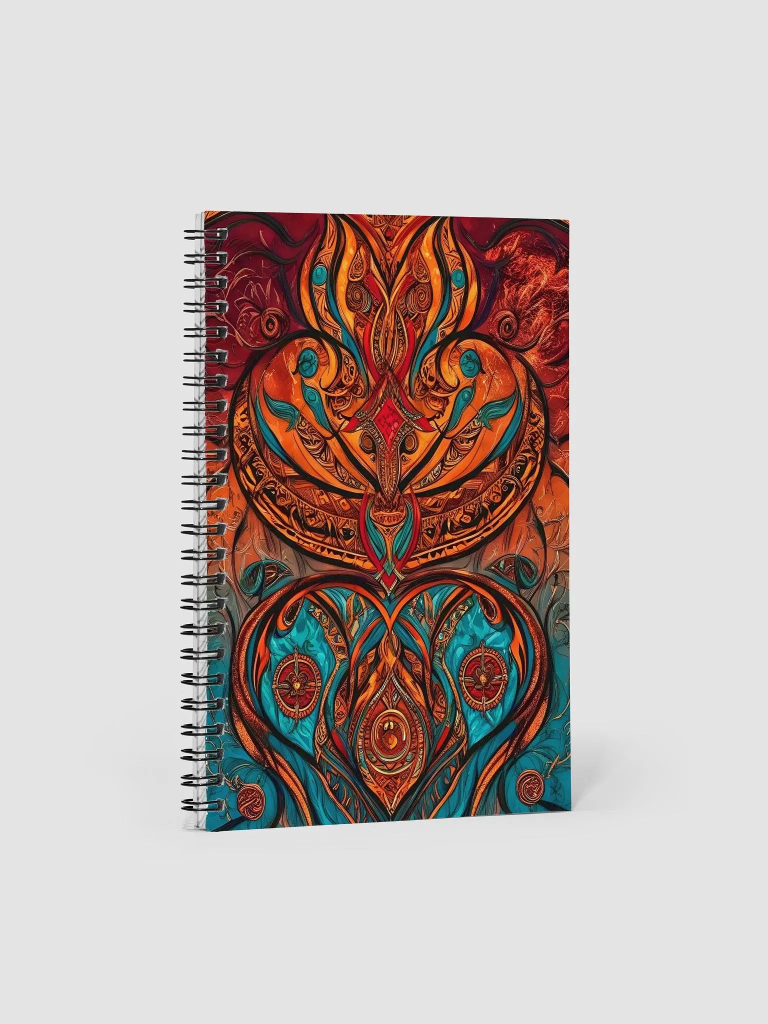Burnt Orange, Sienna & Aqua Painted Mandala Art Spiral Notebook product image (4)