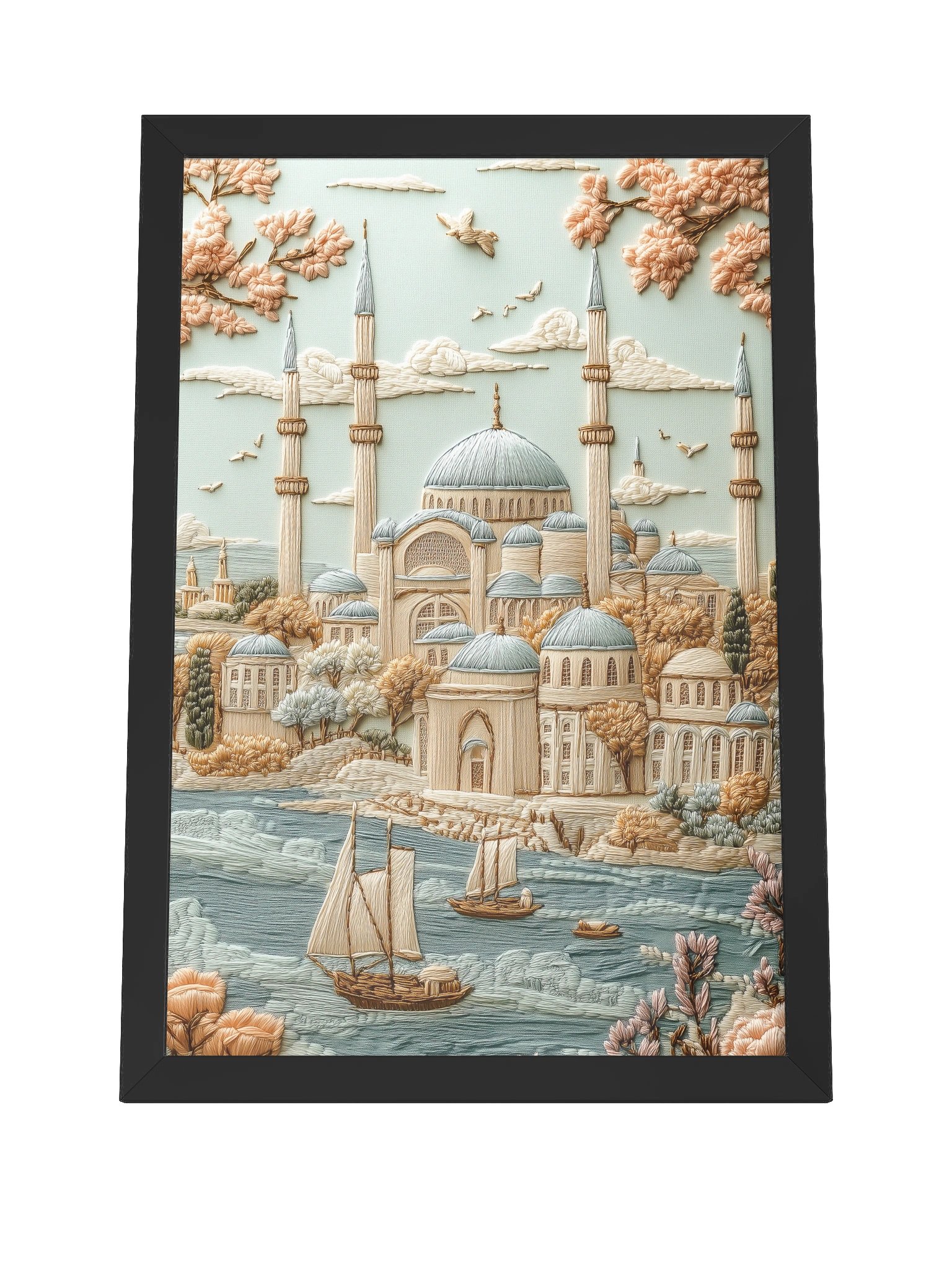 Sailing Through Istanbul | Embroidery-Style Wall Art — Framed Print product image (12)