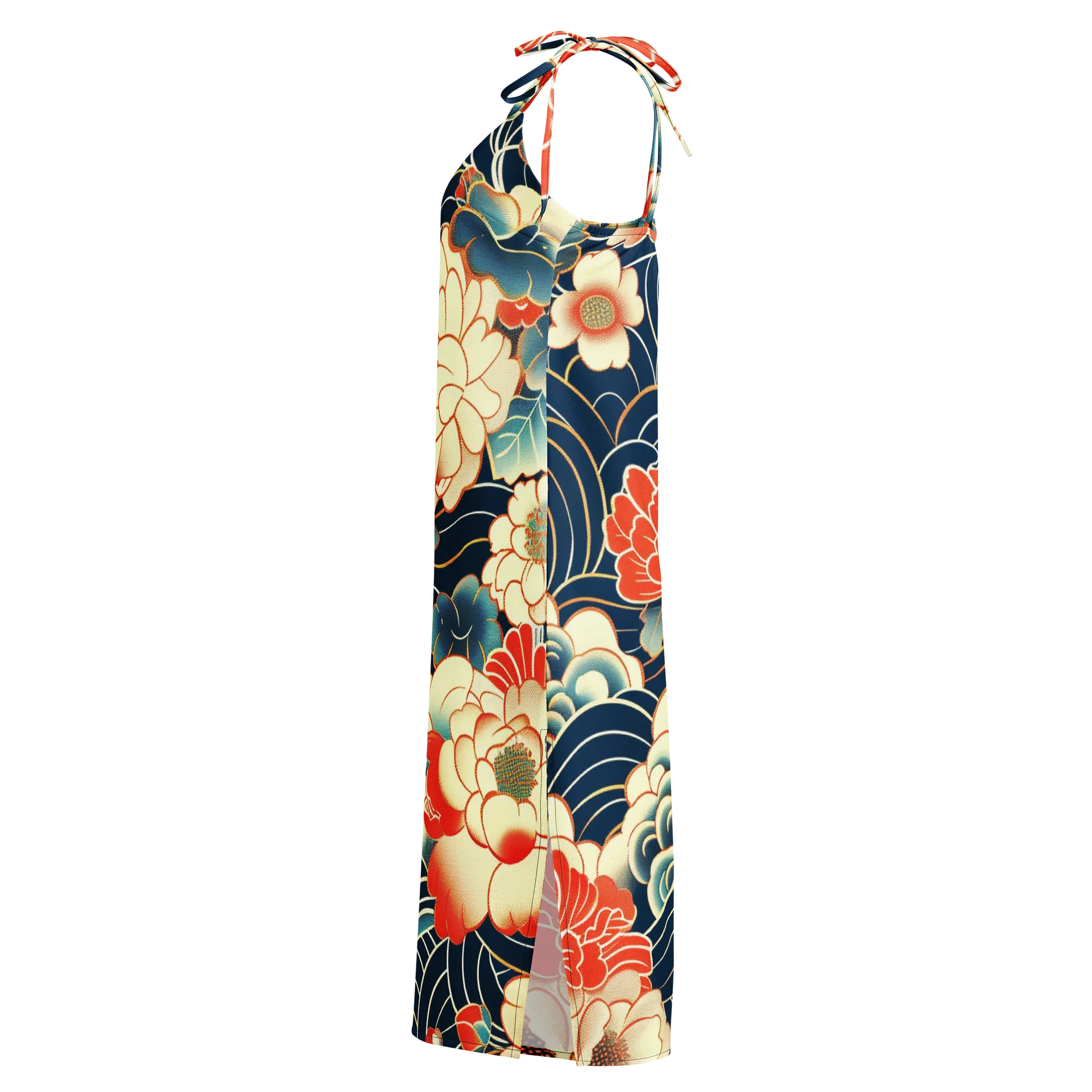Traditional Japanese Floral Chiffon Slip Dress - Peony Wave Midi Dress product image (3)