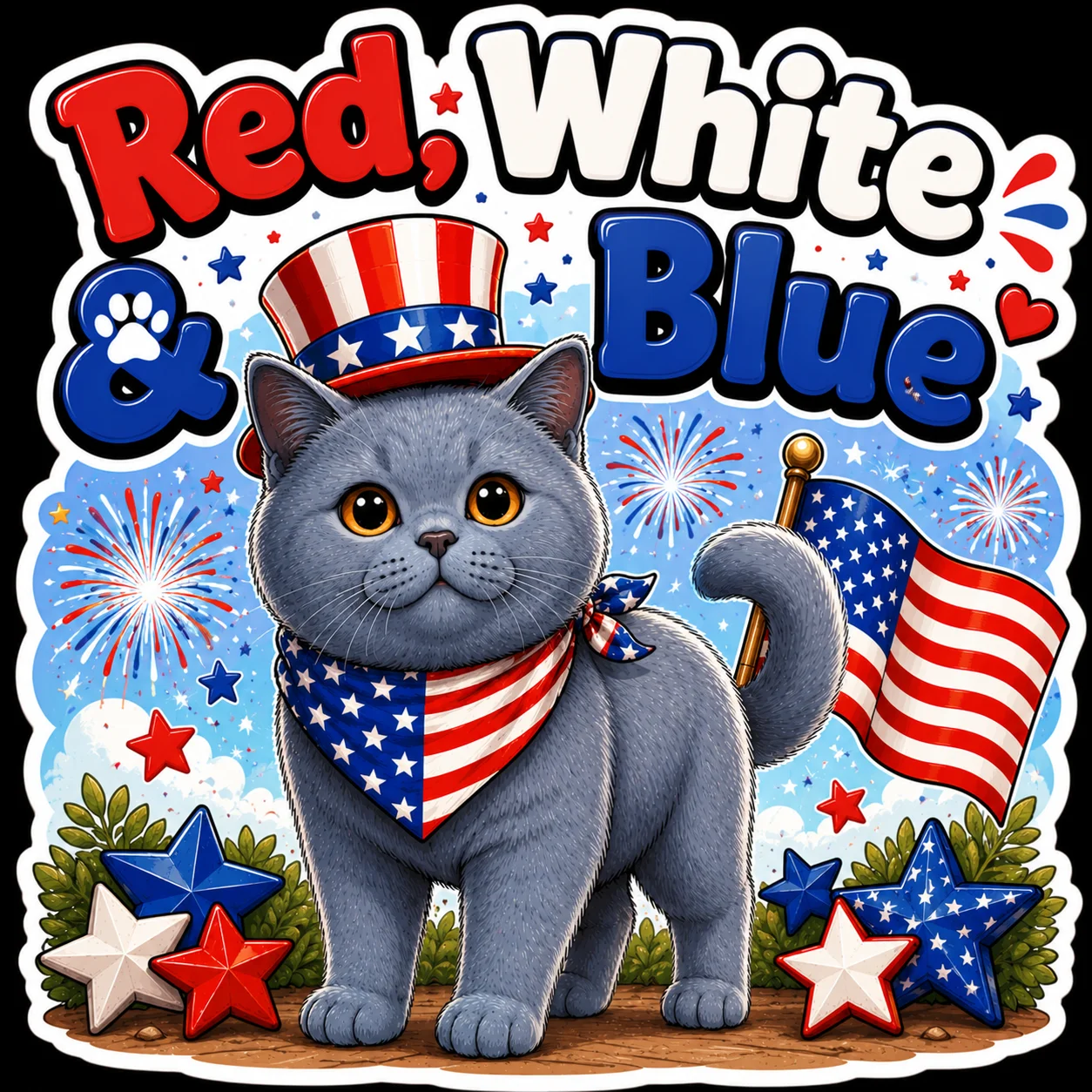 Red, White & Blue Scottish Blue Cat Sticker product image (1)