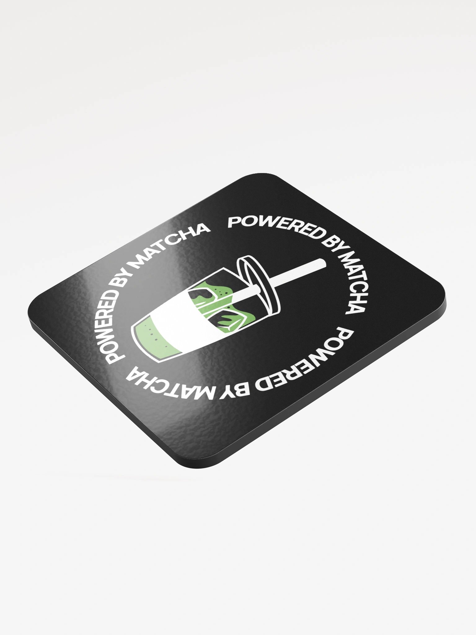 Powered By Matcha Dark Glossy Cork Coaster product image (4)