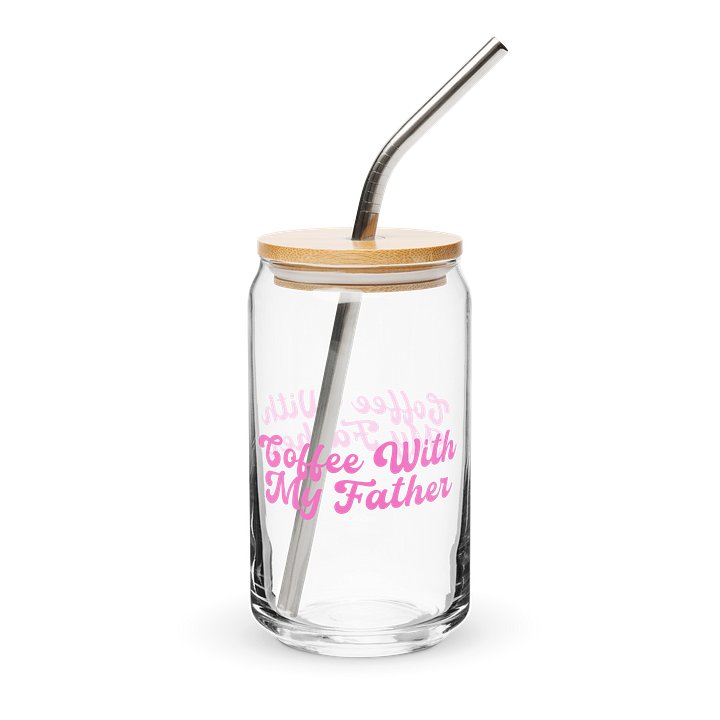 Coffee With My Father | Pink Logo Iced Coffee Glass (16 oz) lid and straw product image (1)