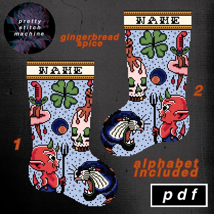 Traditional Tattoo Flash First Edition Gingerbread Spice Christmas Stocking Pattern Set product image (1)