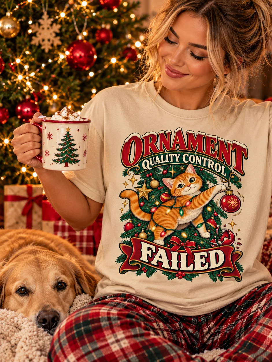 Funny Christmas Cat T-Shirt – Ornament Quality Control Failed | Cat Lover Gift product image (7)