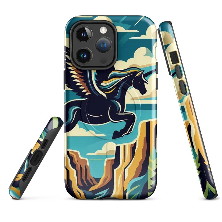 MagSafe® Tough Case for iPhone® | Mystic Charm: AI-Designed Black Unicorn Cartoon with Wings product image (4)