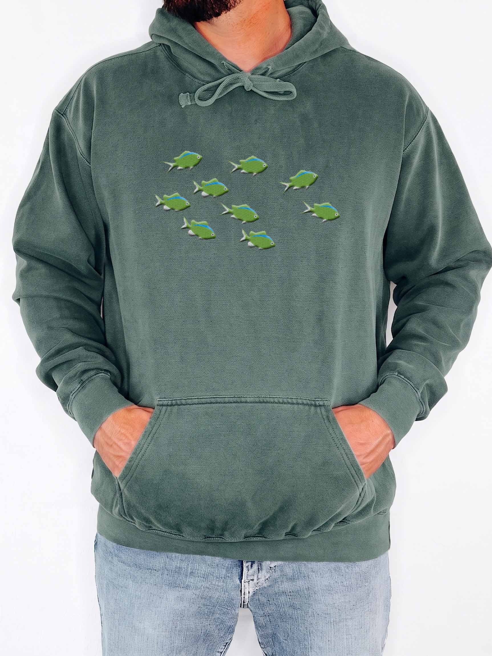 A School of Green Chromis Embroidered Premium Hoodie | Saltwater Reef Aquarium Fish & Marine Life Apparel product image (2)