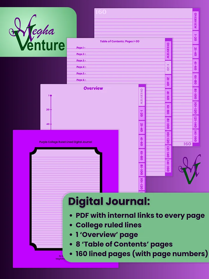 Purple College Ruled Lined Digital Journal product image (1)