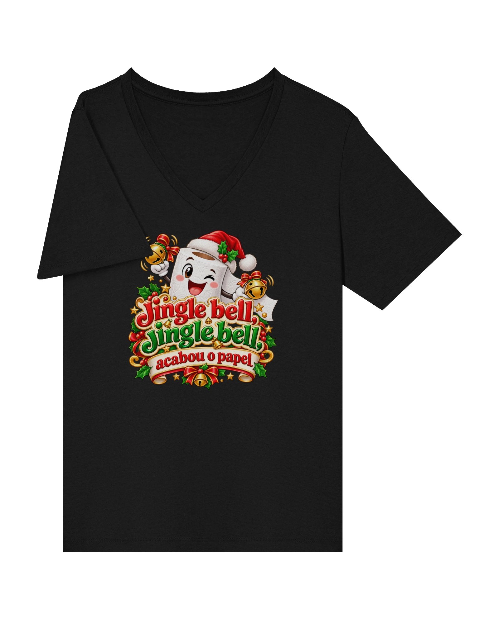Jingle Bell, Jingle Bell, Acabou o Papel – Funny Christmas V-Neck T-Shirt product image (3)
