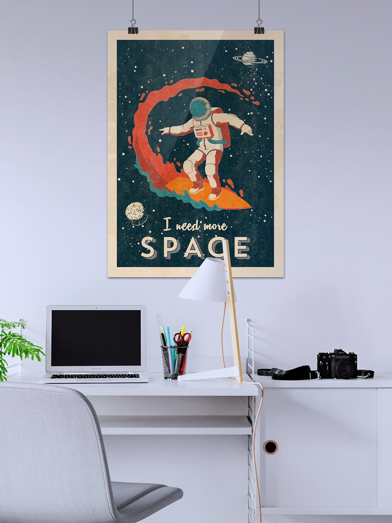 I need more space (Astronaut surfer/Space surfing) — Vintage space poster, retro space art, propaganda poster, retrofuturism art, retro sci-fi print product image (2)