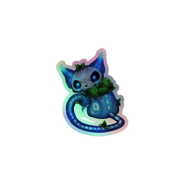Santa Claws Curse | Skeleton Cat with Holly (Holographic Edition Sticker) product image (1)