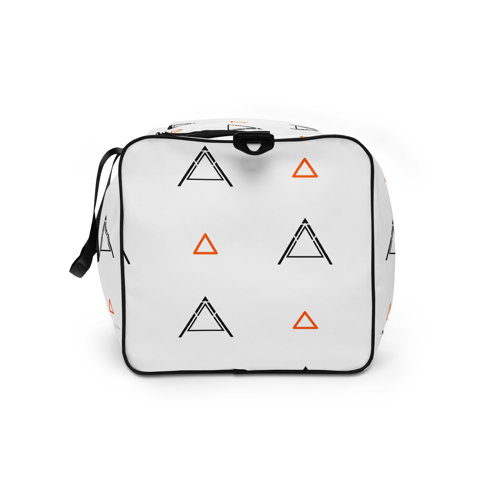 Anzodo Geometric Streetwear Duffle Bag – Black & Orange Tribal on White Canvas product image (9)