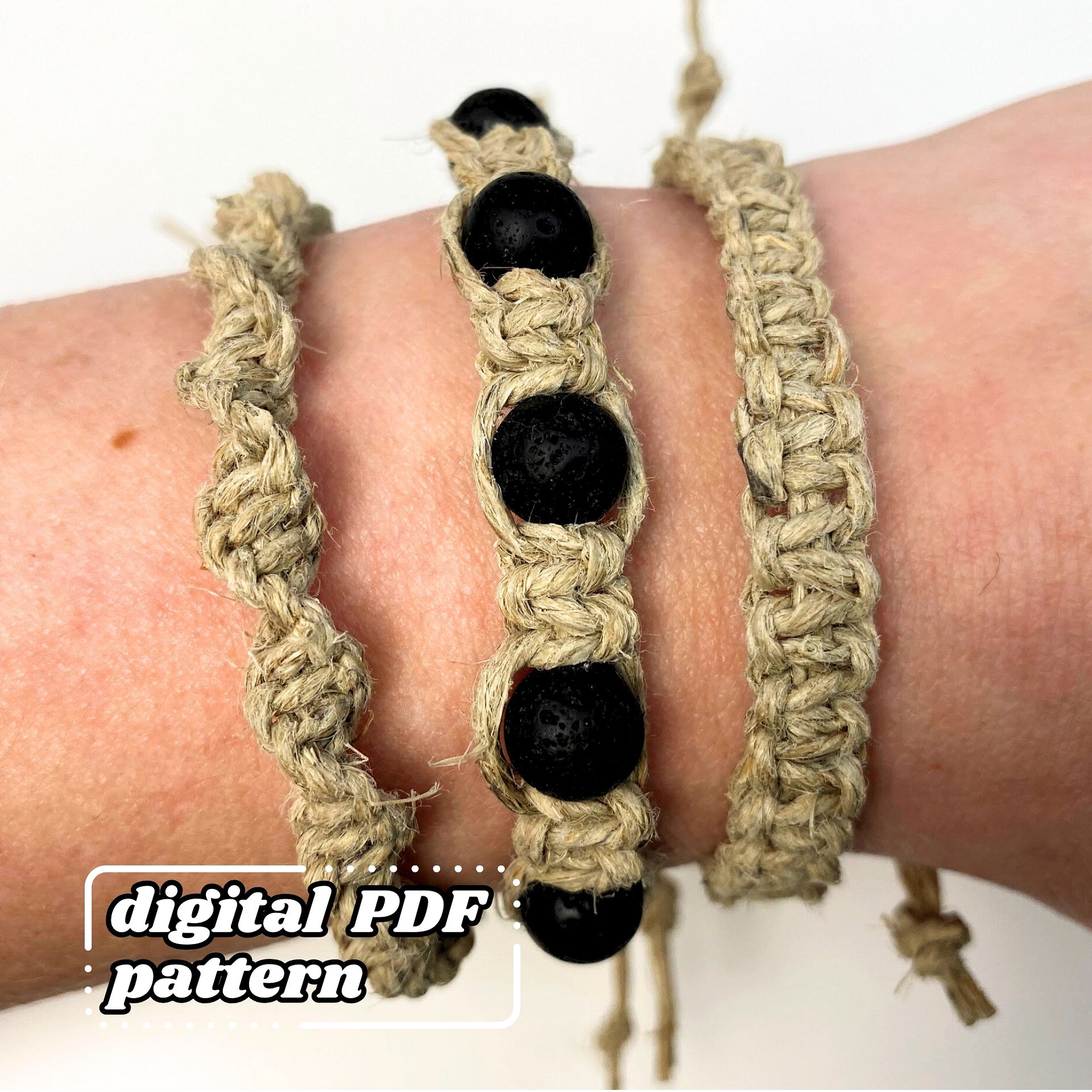 3 Macrame Hemp Bracelet Patterns | Sliding Closure (Digital PDF Pattern) product image (1)